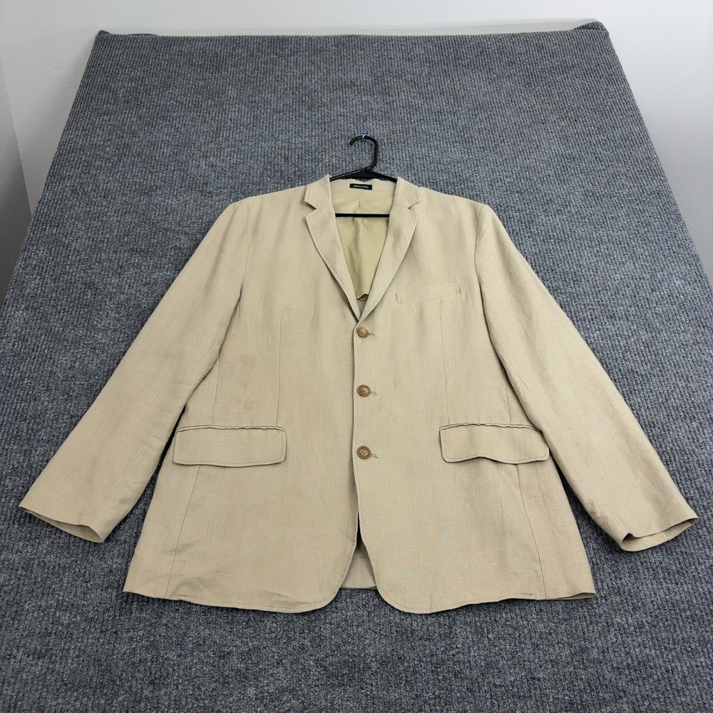 J Crew Blazer Mens 42R Tan Linen 3 Button Single Vent Classic Professional Style